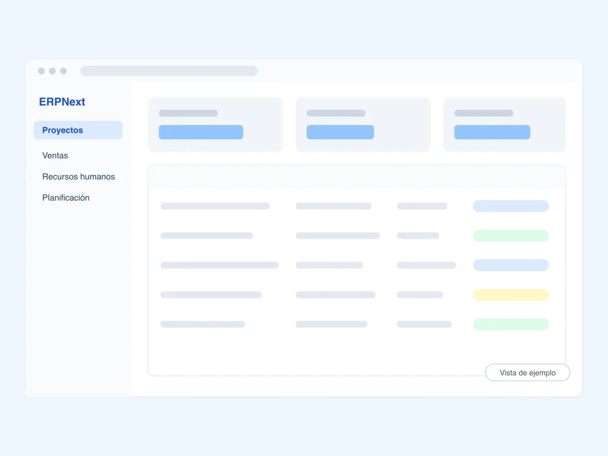 Vista de ejemplo de un panel de ERPNext con proyectos, ventas y recursos humanos